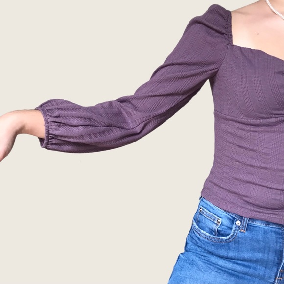 Wild Fable purple puff sleeve ribbed peasant top - Picture 4 of 7